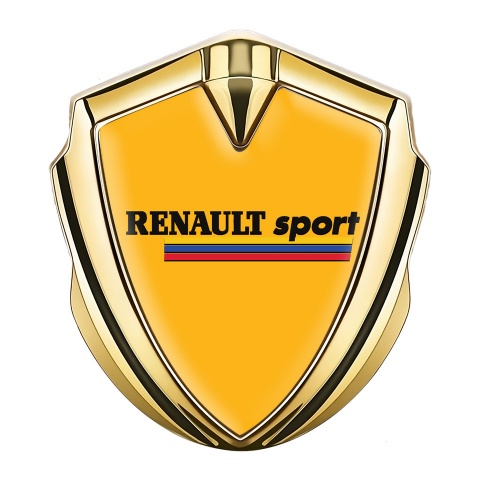 Renault Sport Emblem Abzeichen selbstklebend Goldtonfarbe Orange Hintergrund mit Dreifarbig Motiv