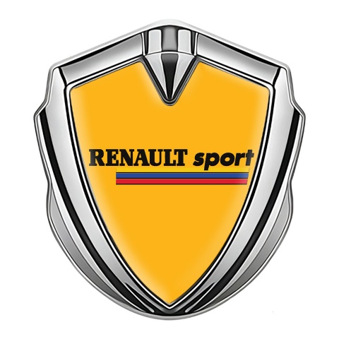 Renault Sport Emblem Abzeichen selbstklebend Silbertonfarbe Orange Hintergrund mit Dreifarbig Motiv