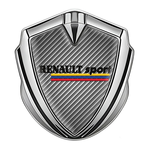Renault Sport Emblem Auto Zeichen Silbertonfarbe Grau Carbon mit Dreifarbig Motiv