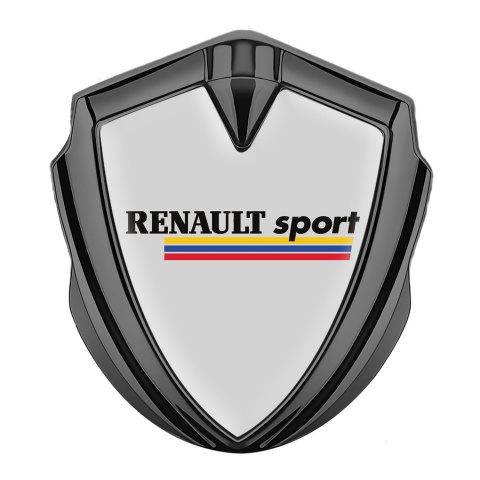 Renault Sport Selbstklebendes Metallaufkleber Emblem Graphit Tonfarbe Grau Basis mit Dreifarbig Logo