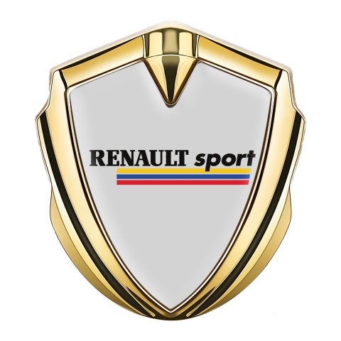 Renault Sport Selbstklebendes Metallaufkleber Emblem Goldtonfarbe Grau Basis mit Dreifarbig Logo