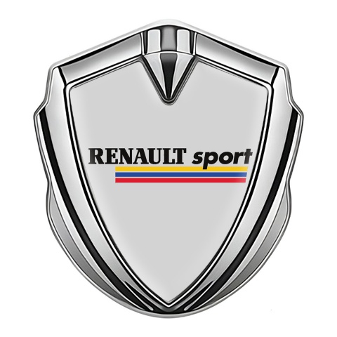Renault Sport Selbstklebendes Metallaufkleber Emblem Silbertonfarbe Grau Basis mit Dreifarbig Logo