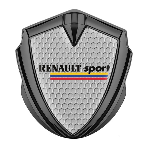 Renault Sport Emblem Logo Schriftzug Aufkleber Graphit Tonfarbe Wabeneffekt Hintergrund mit Dreifarbig Logo