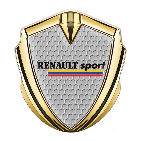 Renault Sport Emblem Logo Schriftzug Aufkleber Goldtonfarbe Wabeneffekt Hintergrund mit Dreifarbig Logo