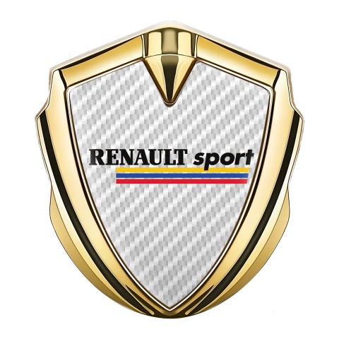 Renault Sport Seitenflugel Emblem Aufkleber Goldtonfarbe Weiss Carbon mit Dreifarbig Logo