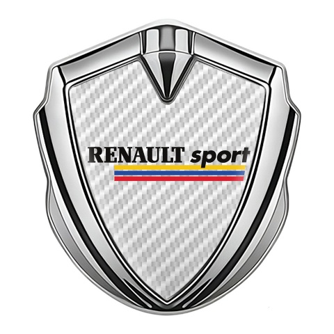 Renault Sport Seitenflugel Emblem Aufkleber Silbertonfarbe Weiss Carbon mit Dreifarbig Logo