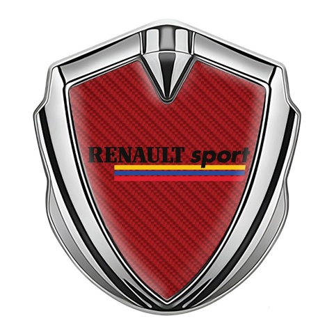 Renault Sport Emblem Abzeichen Silbertonfarbe Rote Carbon mit Dreifarbig Logo