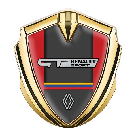 Renault Gt Selbstklebendes Metallaufkleber Emblem Goldtonfarbe Rote Basis mit Sport Logo