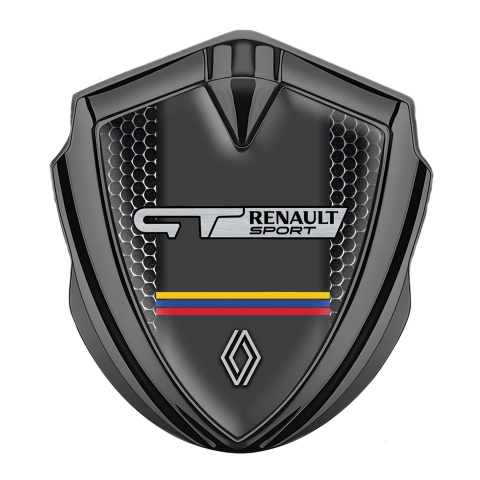 Renault GT Emblem Abzeichen Graphit Tonfarbe Perforierter Stahl mit Sport Logo Stil