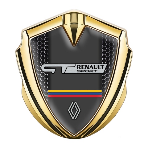 Renault GT Emblem Abzeichen Goldtonfarbe Perforierter Stahl mit Sport Logo Stil