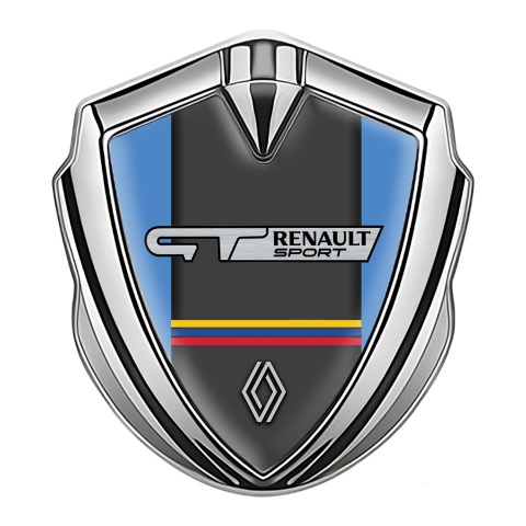 Renault GT Emblem Abzeichen selbstklebend Silbertonfarbe Blau Basis mit Sport Logo Design