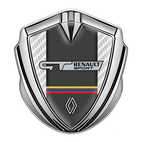 Renault GT Emblem Abzeichen Silbertonfarbe Weiss Kohlenstoff mit Sport Logo Stil