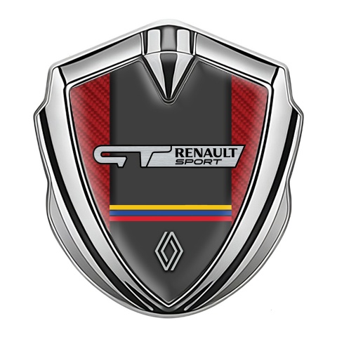 Renault GT Abzeichen selbstklebend Silbertonfarbe Rote Kohlenstoff mit Sport Logo Auflage