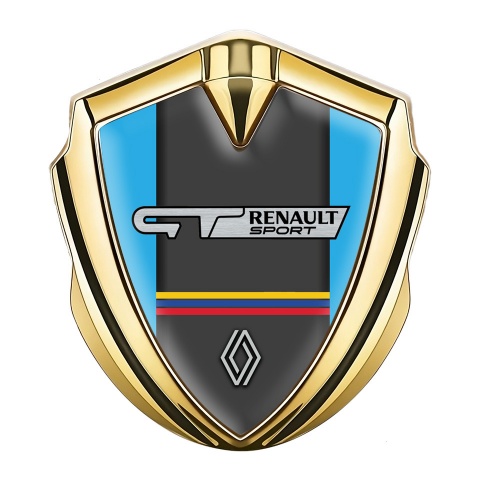 Renault GT Emblem Auto Zeichen Goldtonfarbe Blau Basis mit Sport Logo Motiv