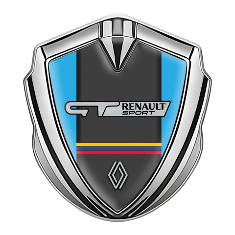 Renault GT Emblem Auto Zeichen Silbertonfarbe Blau Basis mit Sport Logo Motiv