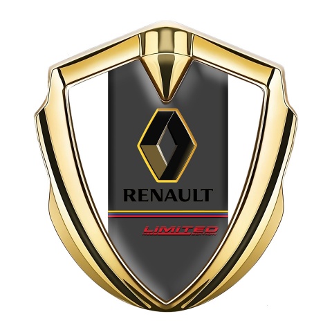 Renault Selbstklebendes Metallaufkleber Emblem Goldtonfarbe Weiss basis mit Limited edition Logo