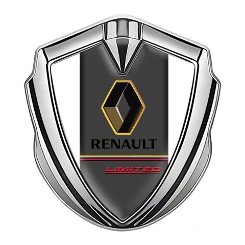 Renault Selbstklebendes Metallaufkleber Emblem Silbertonfarbe Weiss basis mit Limited edition Logo