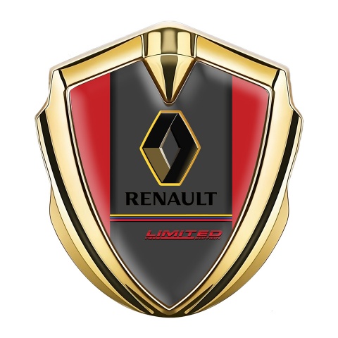 Renault Emblem Logo Schriftzug Aufkleber Goldtonfarbe Rote Basis Limited Edition Design