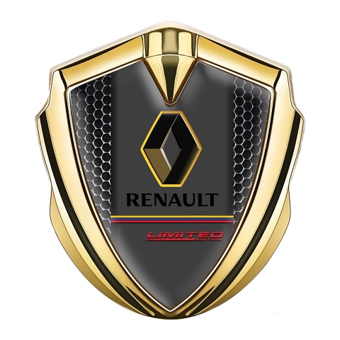 Renault Abzeichen selbstklebend Goldtonfarbe Perforierter Stahl Effekt mit Limited edition Logo