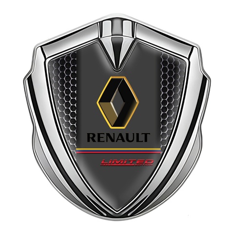 Renault Abzeichen selbstklebend Silbertonfarbe Perforierter Stahl Effekt mit Limited edition Logo
