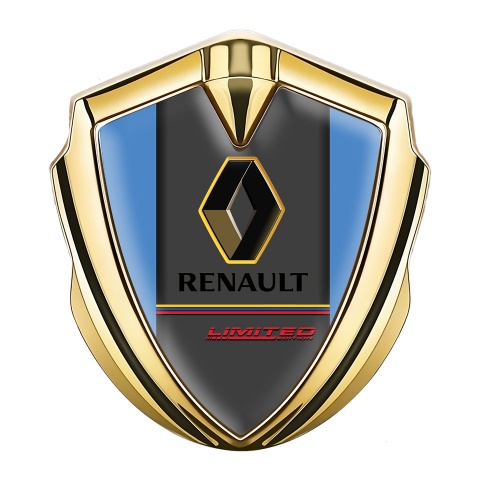 Renault Emblem Abzeichen selbstklebend Goldtonfarbe Blau basis mit limited Edition Logo