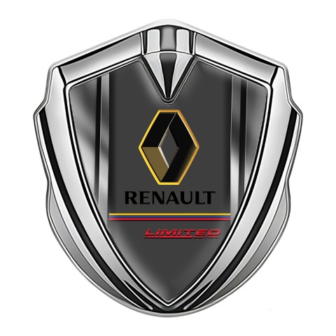 Renault Emblem Logo Schriftzug Aufkleber Silbertonfarbe metall Rahmen mit Limited Edition Logo
