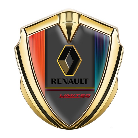 Renault Emblem Abzeichen selbstklebend Goldtonfarbe Orange Blau Basis mit Limited Edition Logo