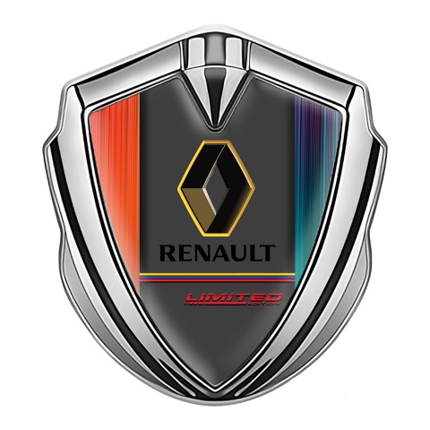 Renault Emblem Abzeichen selbstklebend Silbertonfarbe Orange Blau Basis mit Limited Edition Logo
