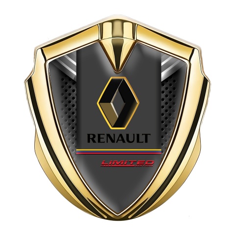 Renault Emblem Auto Zeichen Goldtonfarbe Dunkles mesh mit Grau Element Basis