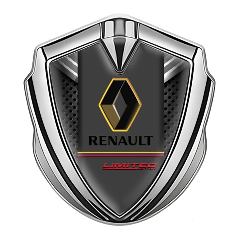 Renault Emblem Auto Zeichen Silbertonfarbe Dunkles mesh mit Grau Element Basis