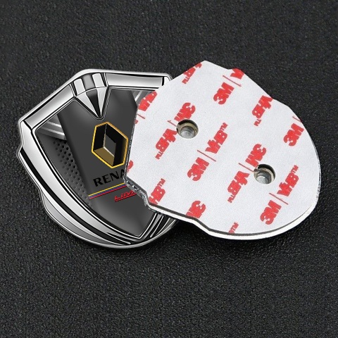 Renault Emblem Auto Zeichen Silbertonfarbe Dunkles mesh mit Grau Element Basis