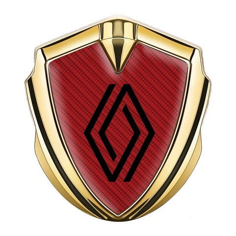 Renault Emblem Logo Schriftzug Aufkleber Goldtonfarbe Rote Carbon auflage
