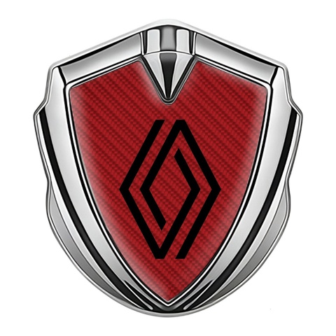 Renault Emblem Logo Schriftzug Aufkleber Silbertonfarbe Rote Carbon auflage