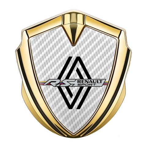 Renault R.S. Selbstklebendes Metallaufkleber Emblem Goldtonfarbe Weiss Carbon Design