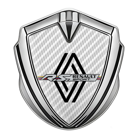 Renault R.S. Selbstklebendes Metallaufkleber Emblem Silbertonfarbe Weiss Carbon Design