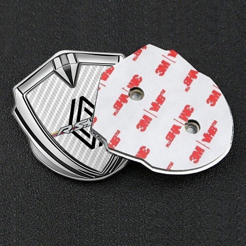 Renault R.S. Selbstklebendes Metallaufkleber Emblem Silbertonfarbe Weiss Carbon Design