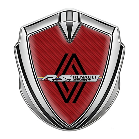 Renault RS Emblem Logo Schriftzug Aufkleber Silbertonfarbe Rote Kohlenstoff Design