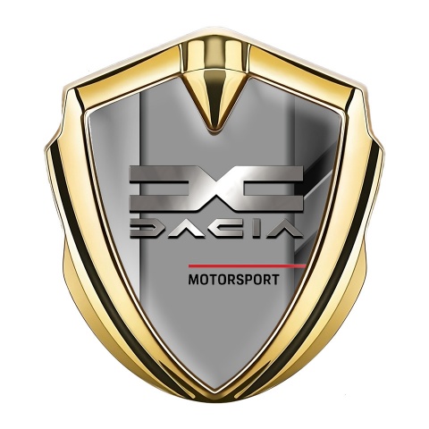 Dacia Emblem Abzeichen selbstklebend Goldtonfarbe Polierte Fragmente Hintergrund mit Metall Logo Stil