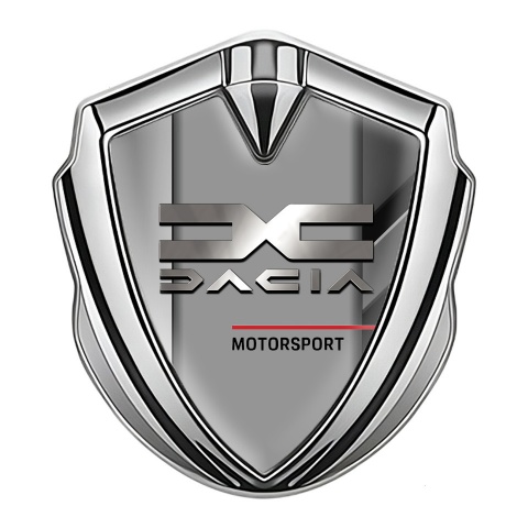 Dacia Emblem Abzeichen selbstklebend Silbertonfarbe Polierte Fragmente Hintergrund mit Metall Logo Stil