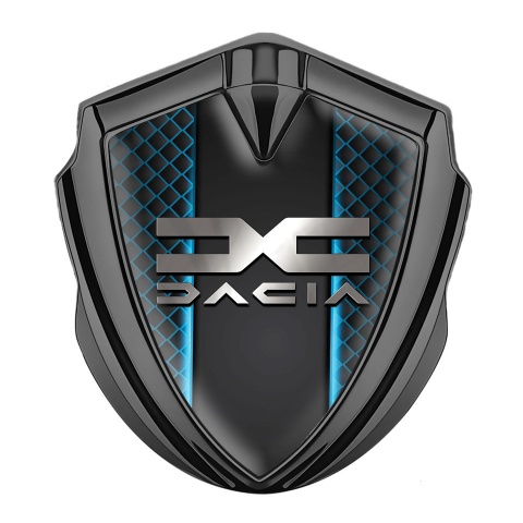 Dacia Emblem Aufkleber Autozubehor Graphit Tonfarbe Neonquadrate Hintergrund mit Metall Logo Stil