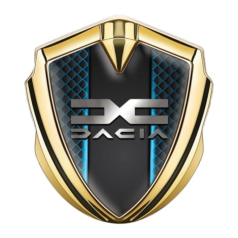 Dacia Emblem Aufkleber Autozubehor Goldtonfarbe Neonquadrate Hintergrund mit Metall Logo Stil