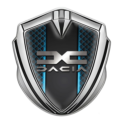Dacia Emblem Aufkleber Autozubehor Silbertonfarbe Neonquadrate Hintergrund mit Metall Logo Stil