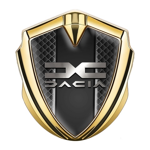 Dacia Emblem Auto Zeichen Goldtonfarbe Dunkles Netz Mit Metall Logo