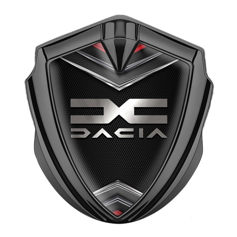 Dacia Emblem Logo Schriftzug Aufkleber Graphit Tonfarbe Schwarz Basis mit Schild Effekt