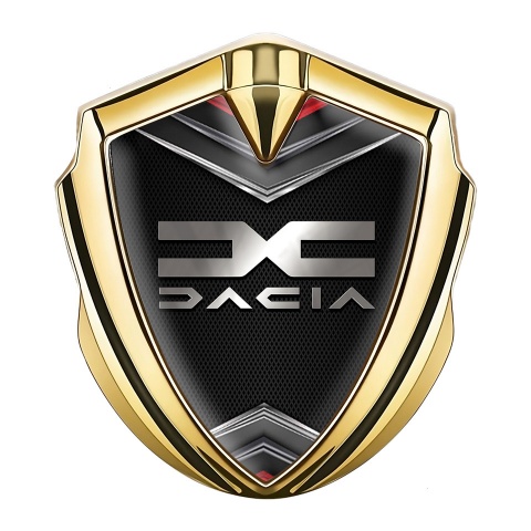 Dacia Emblem Logo Schriftzug Aufkleber Goldtonfarbe Schwarz Basis mit Schild Effekt