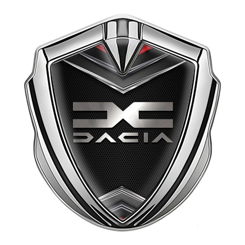 Dacia Emblem Logo Schriftzug Aufkleber Silbertonfarbe Schwarz Basis mit Schild Effekt