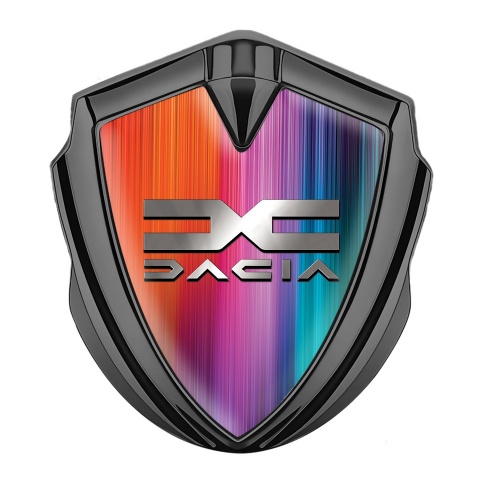 Dacia Seitenflugel Emblem Aufkleber Graphit Tonfarbe Mehrfarbig Hintergrund und Metall logo Stil
