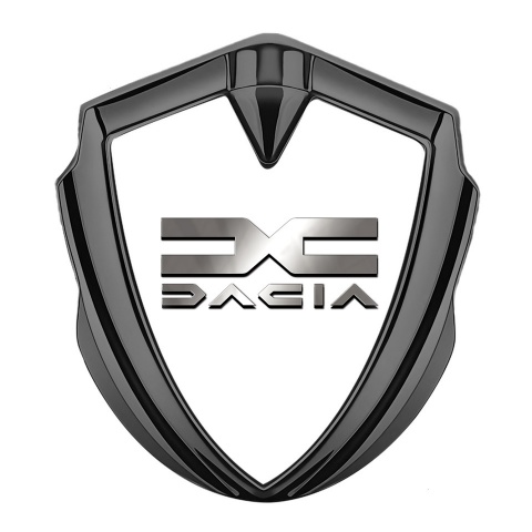 Dacia Emblem Abzeichen selbstklebend Graphit Tonfarbe Weiss hintergrund mit Metall logo Design