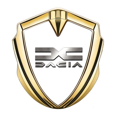 Dacia  Emblem Abzeichen selbstklebend Goldtonfarbe Weiss hintergrund mit Metall logo Design