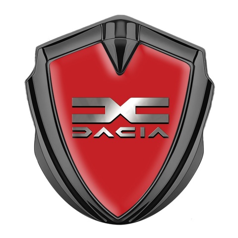 Dacia Emblem Auto Zeichen Graphit Tonfarbe Rote Hintergrund mit Metall logo Design